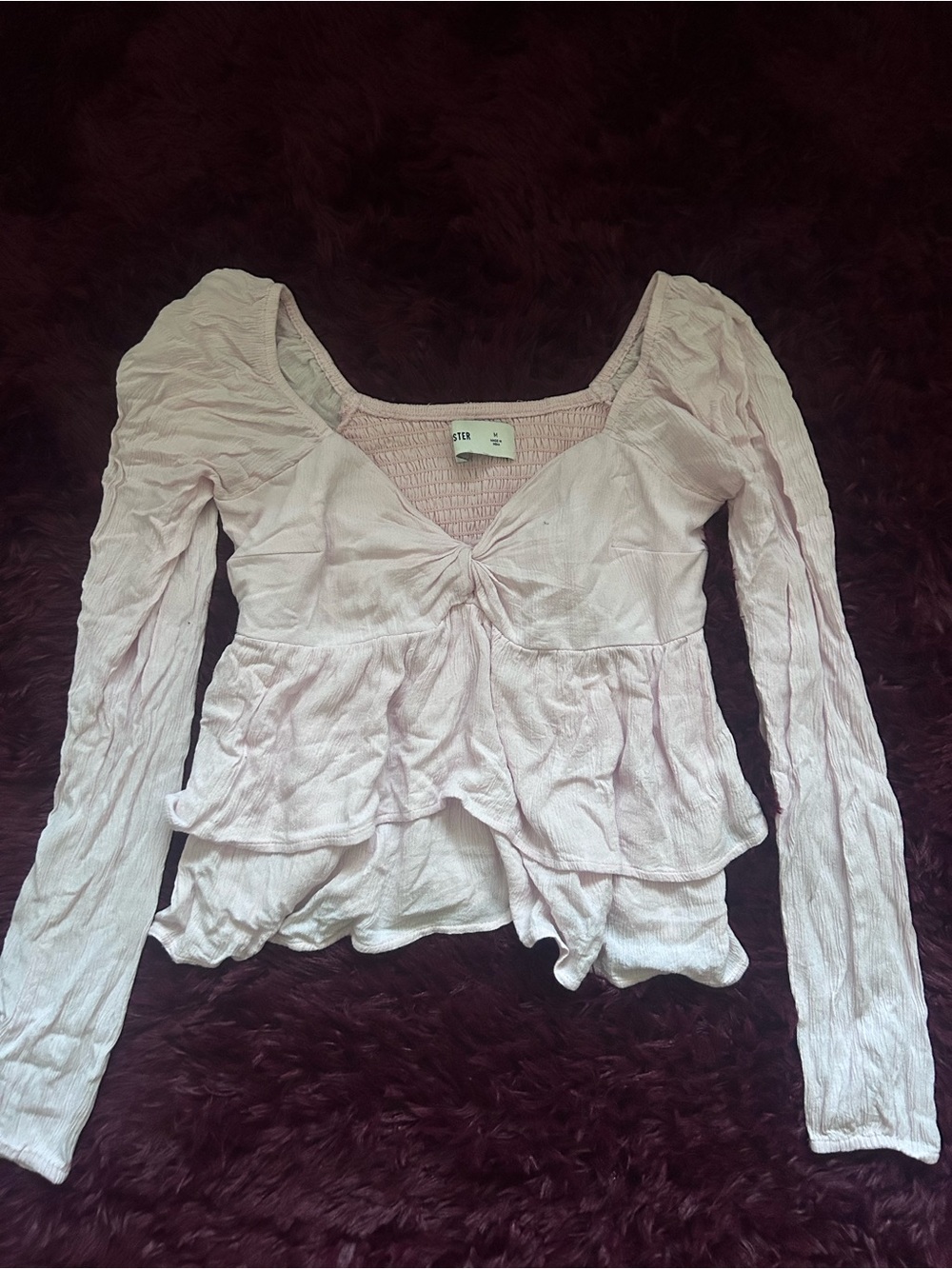 Hollister Light Pink Peplum Twist-Front Long Sleeve Top